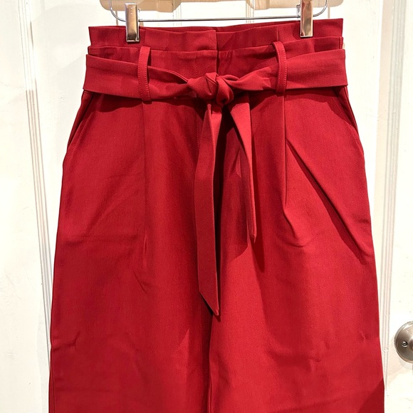 NWOT Anthropologie Cranberry Red Tailored Wide Leg Pants Tie Front Waist Size 6 - Picture 5 of 10
